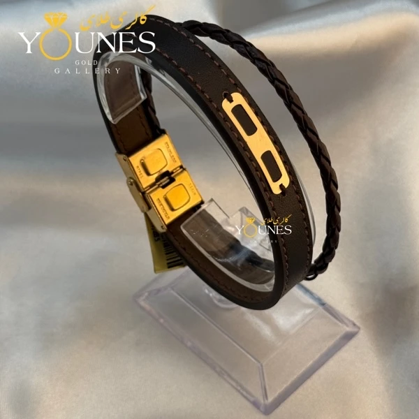 دستبند طلا چرم مردانه  L150